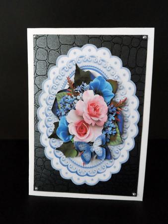 Blue Butterflies in Ornate Plaque with Roses by Ulla Skraedderdal