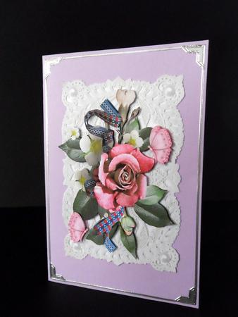 Pretty Rose Arrangement with Pearls on Vintage Lace by Ulla Skraedderdal