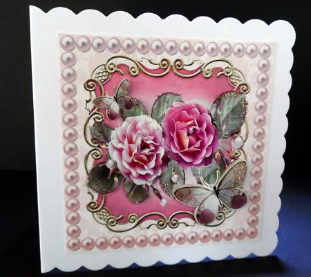 Wild Pink Roses in Pearl Ornate Frame 8x8 by Ulla Skraedderdal