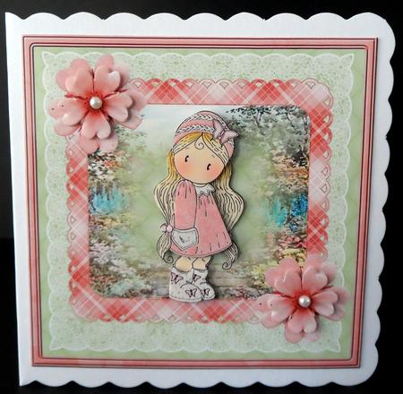 Girl in the Knitted Hat Out Walking 7x7 Card by Ulla Skraedderdal