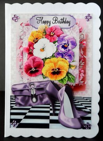 Lilac Shoes and Handbag with Pansies by Ulla Skraedderdal