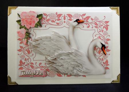 Beautiful White Swans in Floral Frame by Ulla Skraedderdal