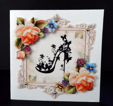 Peach Roses & Silhouette, Shaped Topper by Ulla Skraedderdal