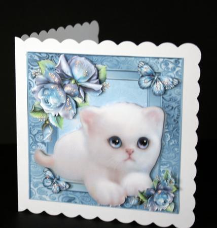 Cute White Fluffy with Blue Roses 8x8 Mini Kit by Ulla Skraedderdal