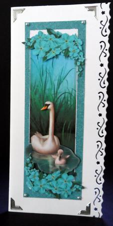 Baby Cygnet with Mum & Flowers Tall Dl by Ulla Skraedderdal