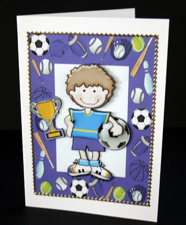 Soccer Boy Wins the Cup in Purple Sports Frame by Ulla Skraedderdal