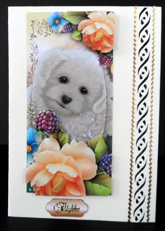 Adorable Puppy with Roses - Dl + Plaque + Decoupage by Ulla Skraedderdal