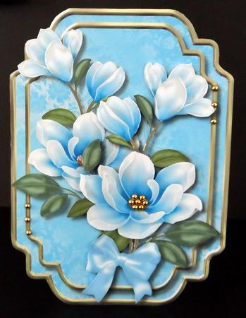 Beautiful Blue Magnolias on a Damask Plate  by Ulla Skraedderdal