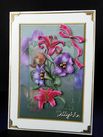 Pink and Lilac Lily Bouquet Card Front by Ulla Skraedderdal