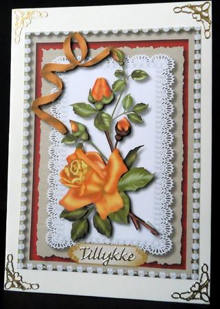 Lovely Golden Roses on a Lace and Pearl Frame  by Ulla Skraedderdal