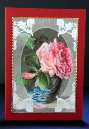 Pink Roses in a Vase with Lace Oval Pyramids by Ulla Skraedderdal