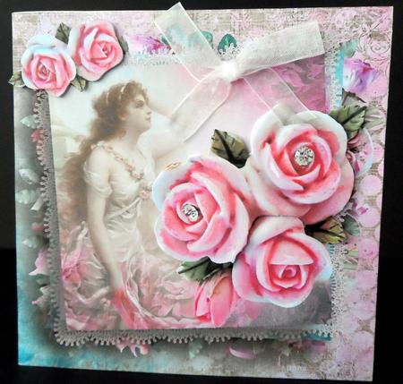 Pretty Lady with Pink Roses 8x8 by Ulla Skraedderdal