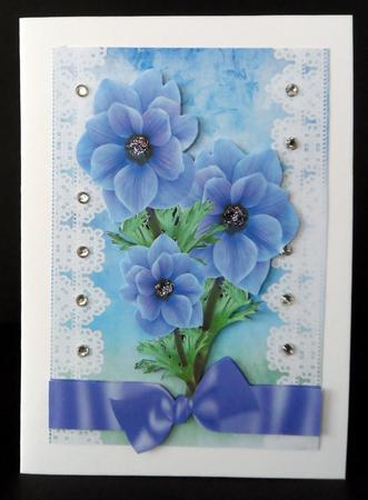 Pretty Blue/purple Flowers on Lace by Ulla Skraedderdal