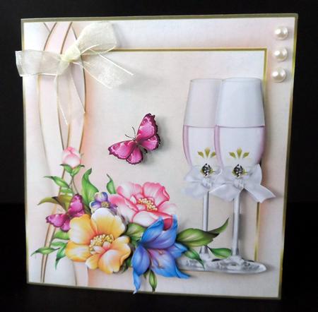Champagne Glass's with Floral Spray 8x8 by Ulla Skraedderdal