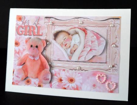 Baby Girl with Cute Teddy & Daisies in Frame A4 by Ulla Skraedderdal