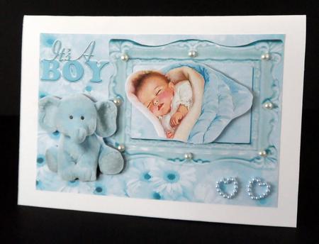 Baby Boy with Cute Ele & Daisies in Frame A4 by Ulla Skraedderdal