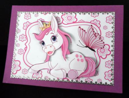 Cute Pink Pony with Crown in Floral Frame by Ulla Skraedderdal