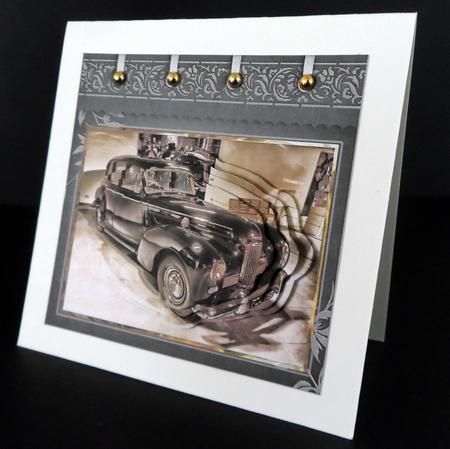 Vintage Car Card with Shaped Layers by Ulla Skraedderdal