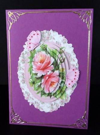 Pink Roses & Butterflies in Oval Pyramids by Ulla Skraedderdal