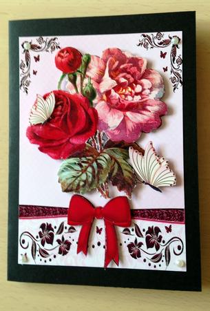 Pretty Red Vintage Roses with Butterflies and Bow by Ulla Skraedderdal