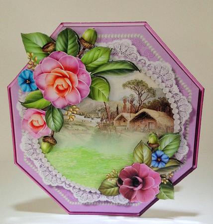 Beautiful Octagonal Card with Camellias by Ulla Skraedderdal