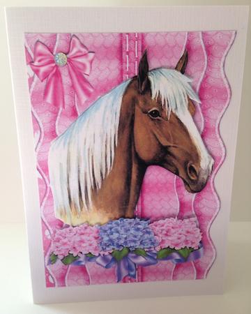 Pretty Palomino with Flowers on Frill Edge Card by Ulla Skraedderdal