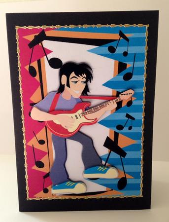 Rock Star with His Guitar in Music Frame by Ulla Skraedderdal