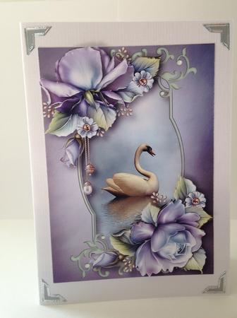 Beautiful Swan with Blue Roses A5 by Ulla Skraedderdal