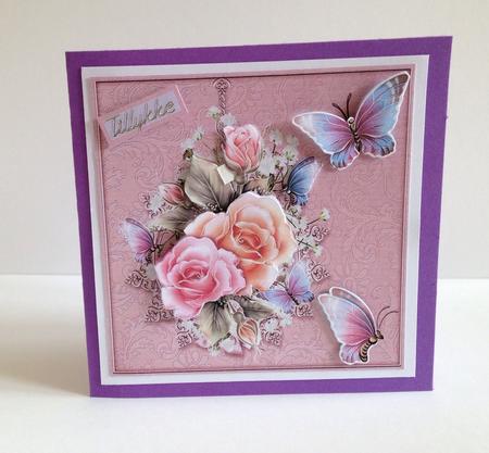 Rose Blush and Butterfly Card with Decoupage by Ulla Skraedderdal