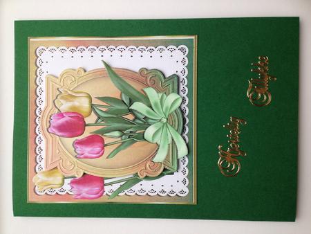 Pretty Spring Tulips on Lace with Pretty Plaque 8x8 by Ulla Skraedderdal