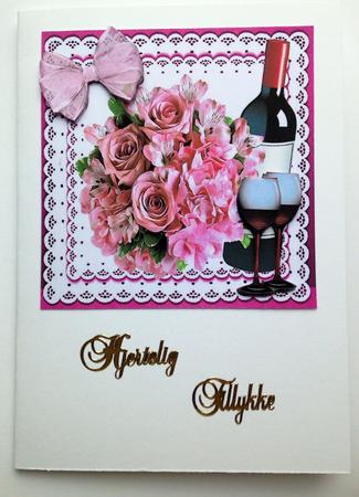 Red Wine, and Pink Roses on Lace with Bow 8x8 by Ulla Skraedderdal