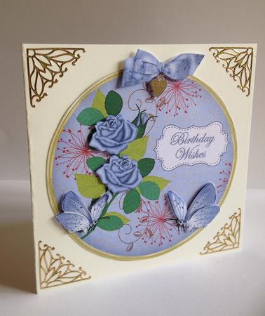 Blue Rose Birthday Wishes 7in Circle Decoupage Topper by Ulla Skraedderdal