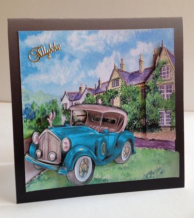 Lovely Mansion with Drive and Vintage Turq Car Kit by Ulla Skraedderdal