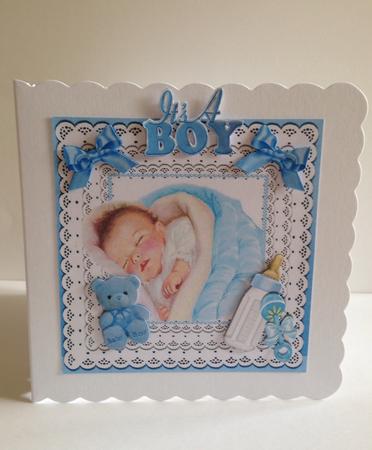 Sweet Little Sleeping Baby Boy on Lace with Bows 8x8 by Ulla Skraedderdal