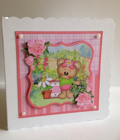 Cute Bear in the Garden Topper & Decoupage by Ulla Skraedderdal