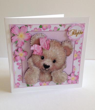 Gorgeous Brown Teddy Bear with Pink Bow 8x8 Mini Kit by Ulla Skraedderdal