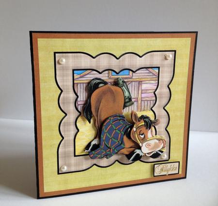Unwell Horse Card with Decoupage by Ulla Skraedderdal
