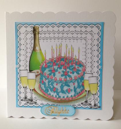 Birthday Cake and Wine on Lace 8x8 by Ulla Skraedderdal