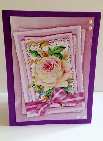 Pretty Pink Vintage Rose on Lace with Striped Bow A4 by Ulla Skraedderdal