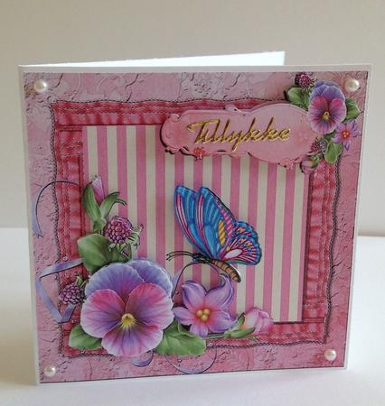 Pink Stripes and Pansies Quick Card Topper by Ulla Skraedderdal