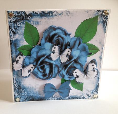 Pretty Blue Roses with Blue Butterflies in Ornate Frame Kit by Ulla Skraedderdal