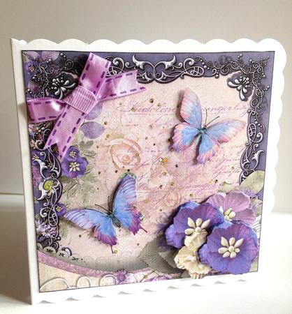 Cardtopper with Inlet Purple Butterflies 325 by Ulla Skraedderdal