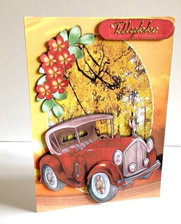 Red Vintage Car, in Autumn Shades with Flowers by Ulla Skraedderdal