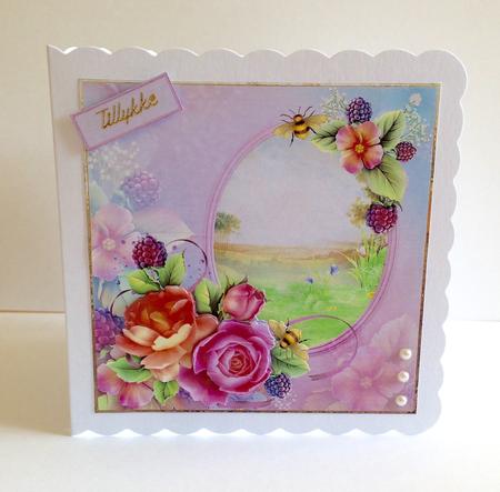 Meadow Flowers and Roses 7x7 Card with Decoupage by Ulla Skraedderdal