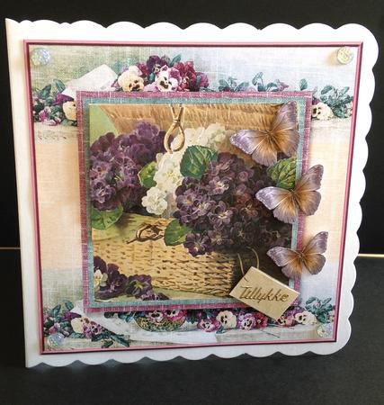 Cardtopper Pansy and Lilacs 347 by Ulla Skraedderdal