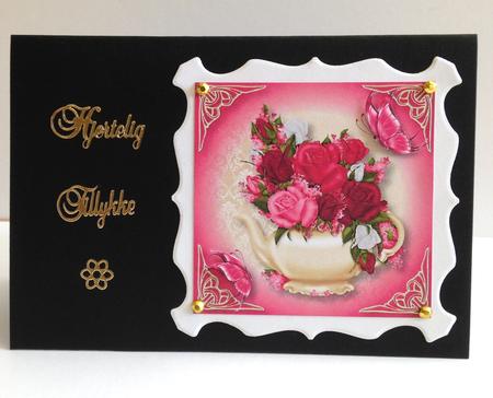 Teapot, Pink Roses & Butterflies 7x7 Square by Ulla Skraedderdal