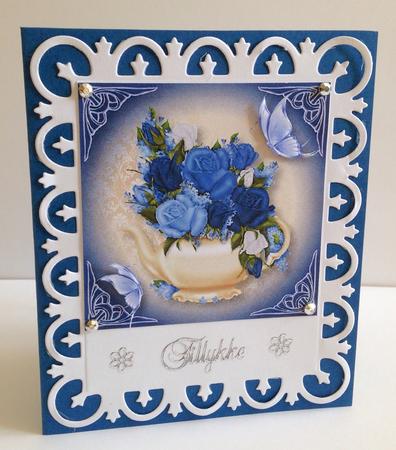 Teapot, Blue Roses & Butterflies 7x7 Square by Ulla Skraedderdal