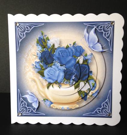 Teapot, Blue Roses & Butterflies 7x7 Mini Kit by Ulla Skraedderdal