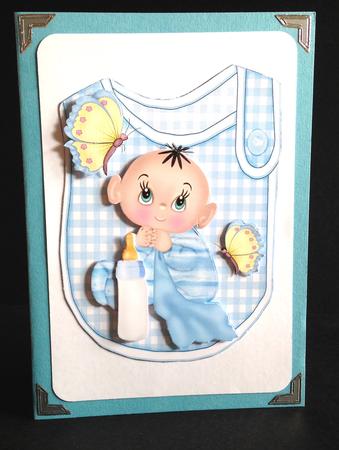 Cute Baby Boy with His Blanket and Butterflies Bib by Ulla Skraedderdal