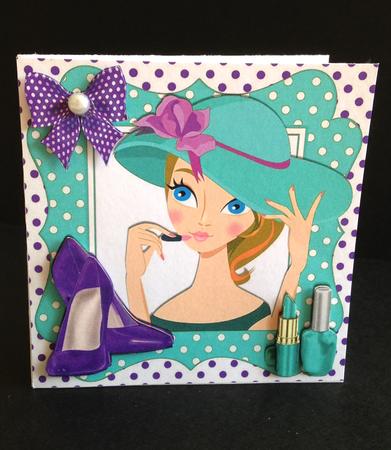Pretty Lady with Her Lippy and Turq Hat 8x8 by Ulla Skraedderdal